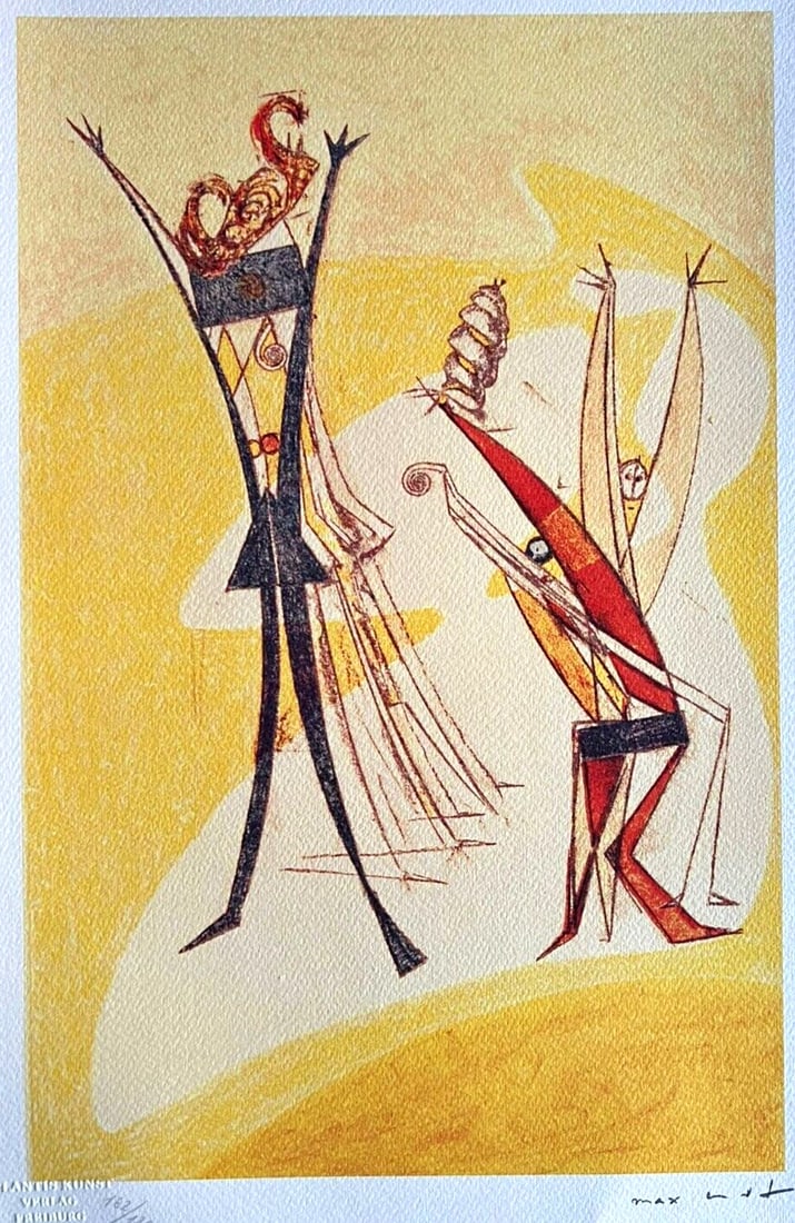 Max Ernst Lithograph Coa Signed Op Hand Numbered In Pencil Crayon: Max Ernst Lithograph COA Signed Op Hand Numbered In Pencil Crayon Max Ernst "Rhythms " Chromolithography printed in 1978 in 180 specimens by Atlantis Verlag, Freiburg 30 x 45 cm Signature Max Ernst on