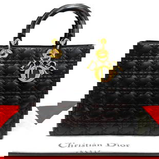 Dior Handbag Leather Black Cannage Stitch Lady Dior Women: Material: Leather Gender: Women Brand: Dior Item: Handbag Model: Lady Dior Type: Cannage stitch Gender: Women Color: black Material: leather Accessories: storage bags Size: cm (approx.): W31 x H24.5