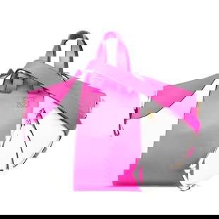 Loewe Anagram Hammock Small Handbag/Shoulder Bag: Brand: Loewe Type: Handbag, Shoulder Bag Material: Leather Color: Pink, White Gender: Women Size (Hxwxd): 24.5cm x 40cm x 26cm / 9.64'' x 15.74'' x 10.23'' Condition: Used (good), Traces of usage,