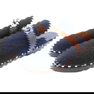 Hermes Sandals Main: Material: Leather Gender: Women Brand: HERMES Item: Sandals Model: Carlotta Gender: Women Color: Indigo blue Material: Main: Denim, Part: Leather, Part: Wood Accessories: Box, storage bag, protective