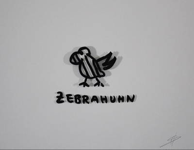 Zebrahuhn By Helge Schneider Signed 3D Art Print 2016 Bird: Artist: Helge Schneider Unit Of Sale: Single Piece Signed By: Helge Schneider Image Orientation: Landscape Size: Large Signed: Yes Original/Licensed Reprint: Original Subject: Birds Type: Print Year
