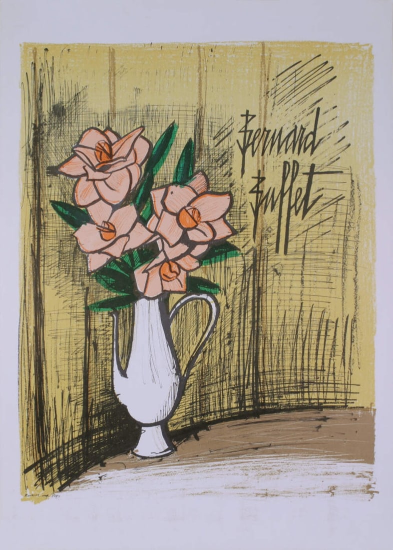 Bernard Buffet Bouquet De Fleurs " Lithograph Expressionism Yell (1 of 1)