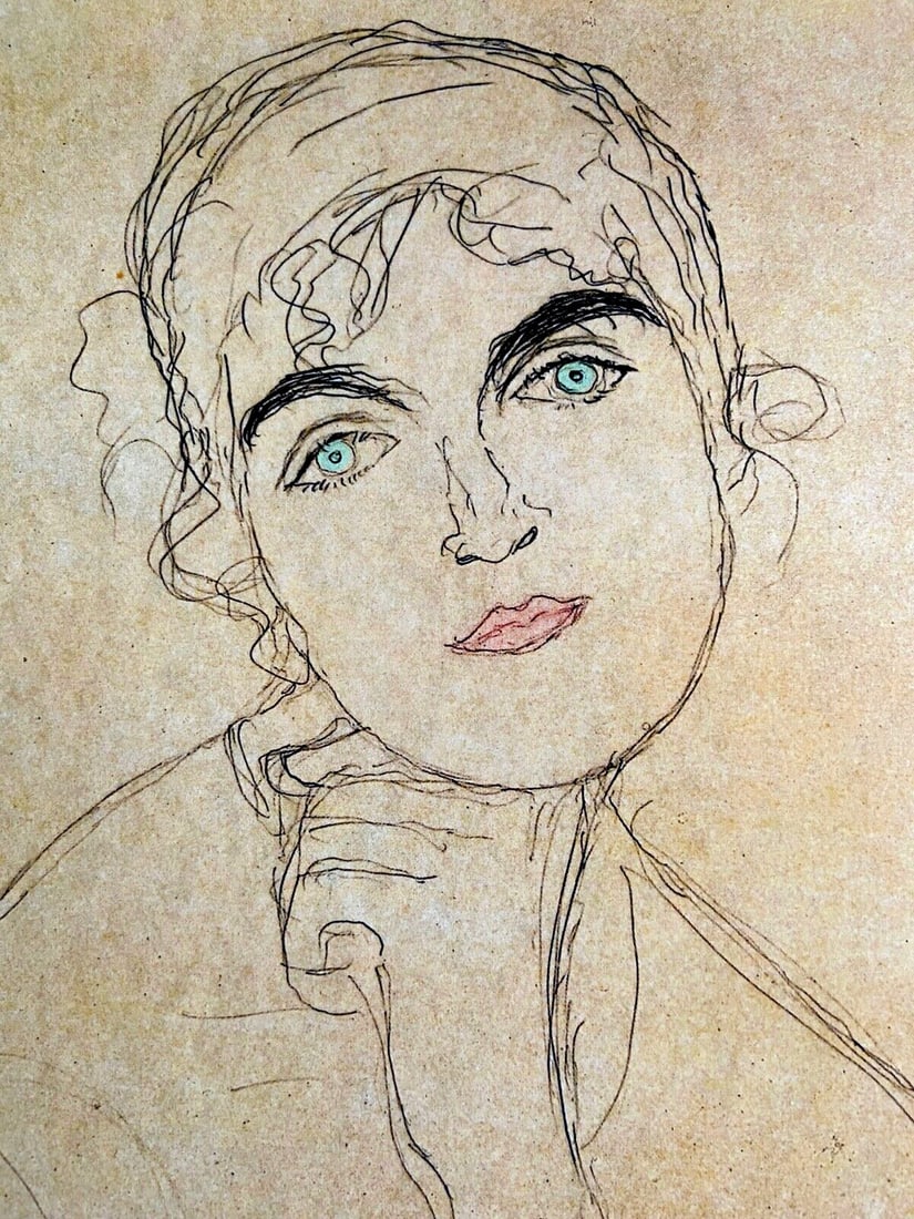 Gustav Klimt Lithograph Numbered By Hand Signed Op - Egon Schiele Edvard Munch: Gustav Klimt Lithograph Numbered By Hand Signed Op - Egon Schiele Edvard Munch Gustav Klimt "Portrait of girl" Lithograph From an design by Maestro Gustav Klimt, printed in 1979 by the French publishe