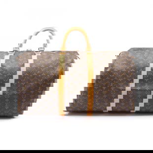 Louis Vuitton Keepall 55 Boston Bag Coated Canvas Leather Monogram: Brand: Louis Vuitton Type: Boston Bag Material: Coated Canvas , Leather Color: Brown Gender: Men,Women Size (Hxwxd): 30cm x 56cm x 25cm / 11.81'' x 22.04'' x 9.84'' Condition: Used (good), Traces of