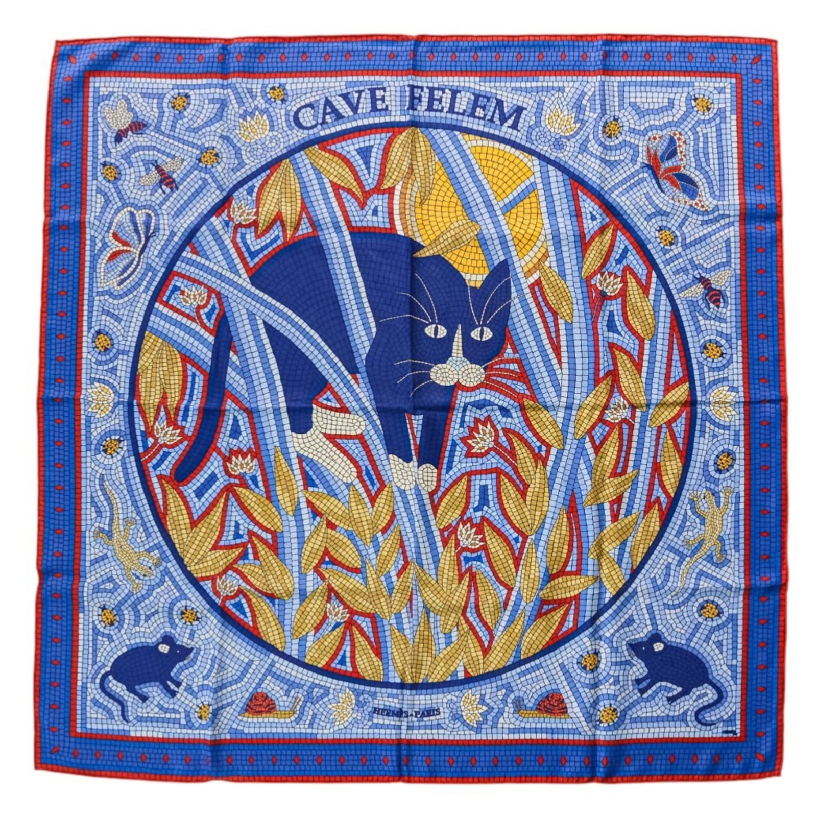 Hermes Carr 90 Cave Felem Cat-Watching Large Scarf/Muffler Blue (1 of 9)