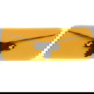 Like New Fendi Leather Pouch With Yellow Watch Case: Brand: Fendi Type: Pouch Material: Leather Color: Yellow Hardware Color: Silver Gender: Women Size (Hxwxd): 8cm x 22cm x 9cm / 3.14'' x 8.66'' x 3.54'' Condition: Used (like new), Hardly any traces