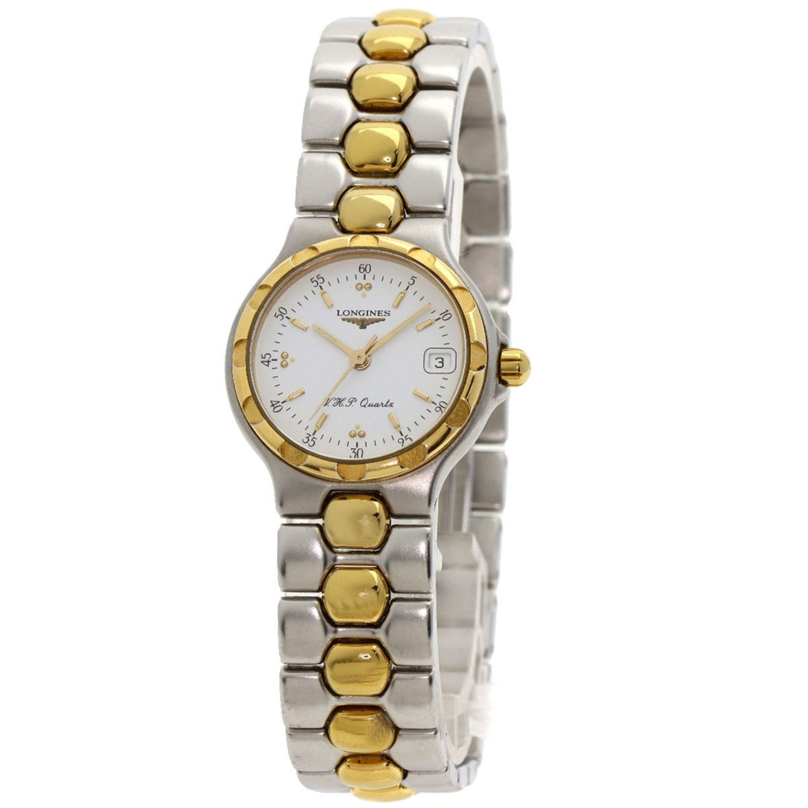 Longines L1.113.3 Conquest Watch Stainless Steel Gp: Brand: Longines Type: Wristwatch Gender: Women Display: Analog Material (Case): Stainless Steel Material (Band): Gold Plated Color (Dial): White Case Diameter: 28mm / 1.1'' Wrist Size: 17cm / 6.69'' C