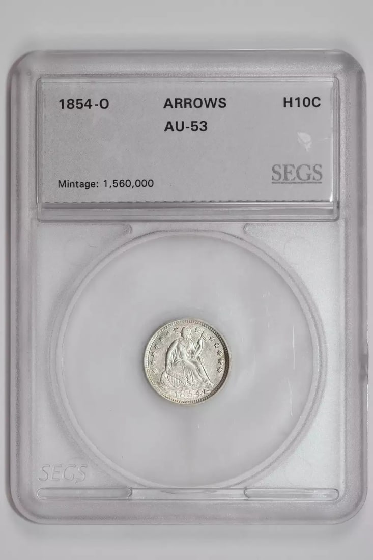 1854-O Arrows Seated Liberty Half Dime Raw Choice Au+ (1 of 2)