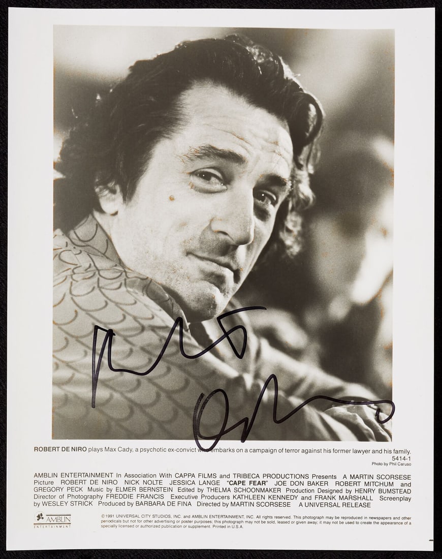 Robert De Niro Cape Fear Autograph 8X10 Original Authentic Photo Beckett 168082: Autograph Authentication: BAS/Beckett Industry: Movies Original/Reproduction: Original Original/Reprint: Original Product: Photo Signed: YES Product Disclaimer: Not affiliated with any team or league.