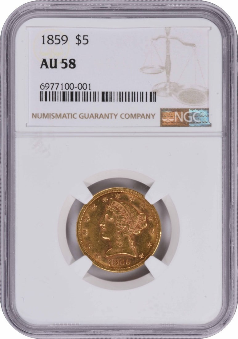 1859 $5 Gold Liberty Head Au58 Ngc (1 of 3)