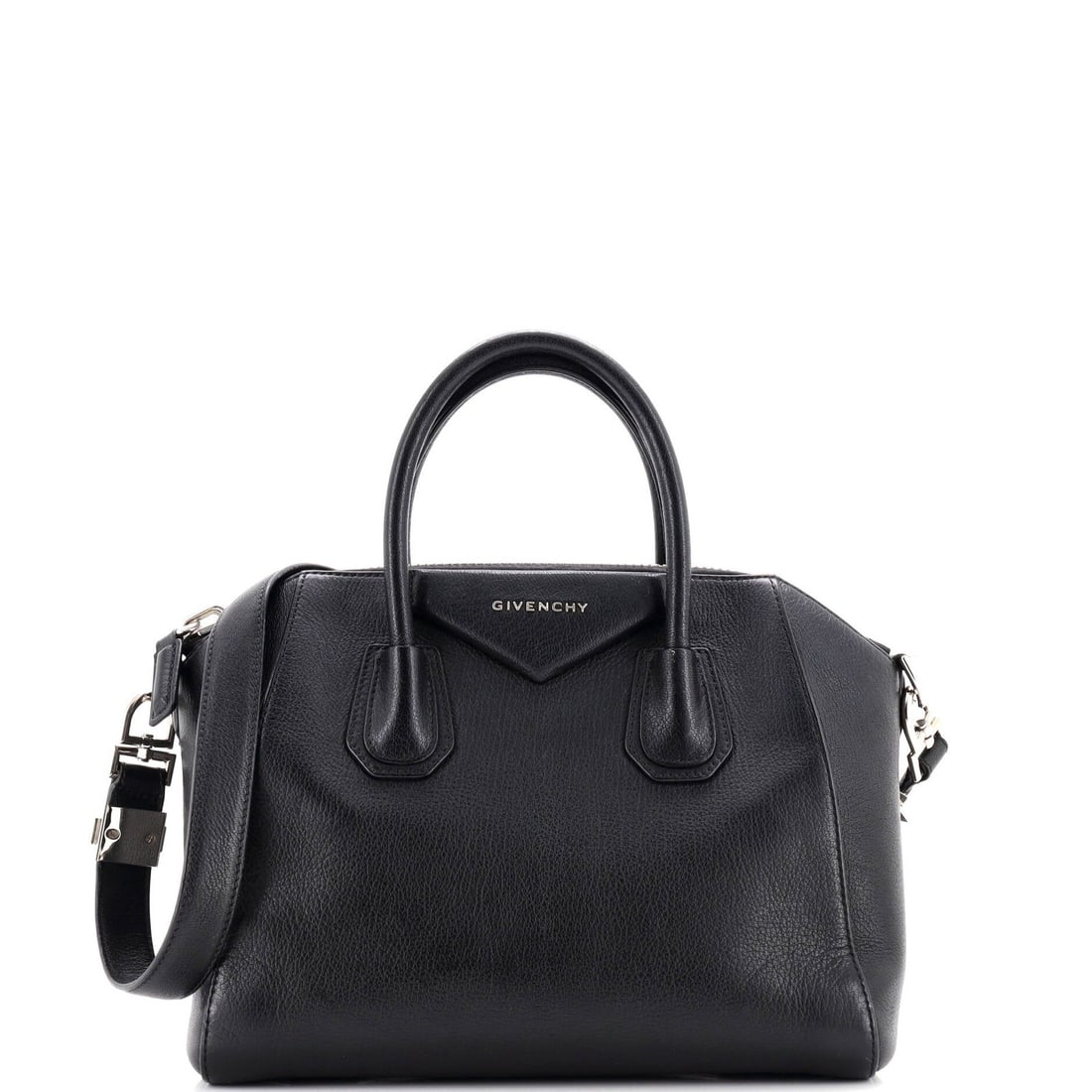 Givenchy Antigona Bag Leather Small: Brand: Givenchy Exterior Material: Leather Style: Satchels Exterior Color: Black Size: Small Accessories: No Accessories Measurements: Handle Drop 4", Height 9", Width 11", Depth 6.5", Strap Drop 9" M