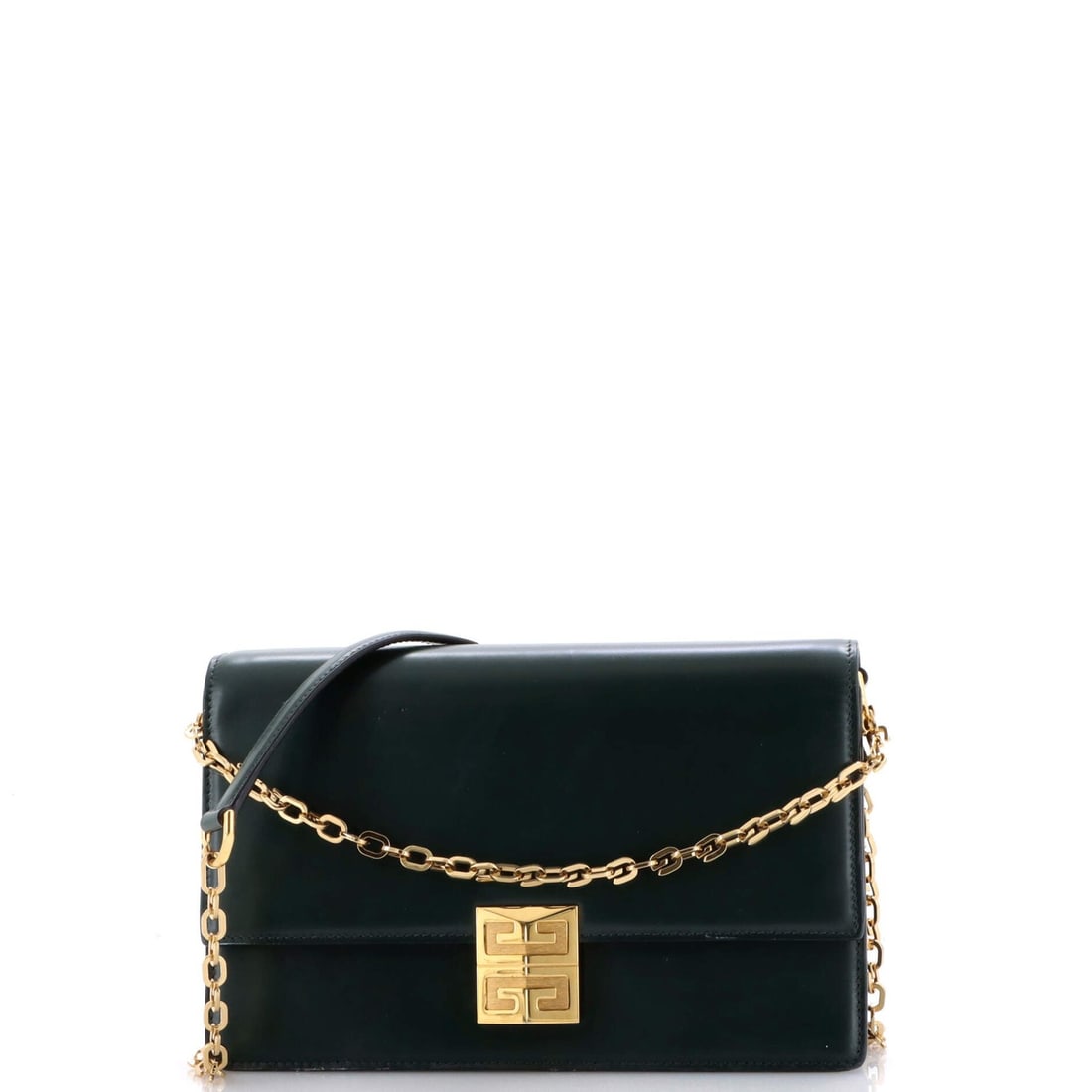 Givenchy 4G Chain Crossbody Bag Leather Small: Brand: Givenchy Exterior Material: Leather Style: Cross Body Bags Exterior Color: Green Size: Small Accessories: Dust Bag Accessories: Dust Bag Measurements: Handle Drop 5", Height 5", Width 10", Dept
