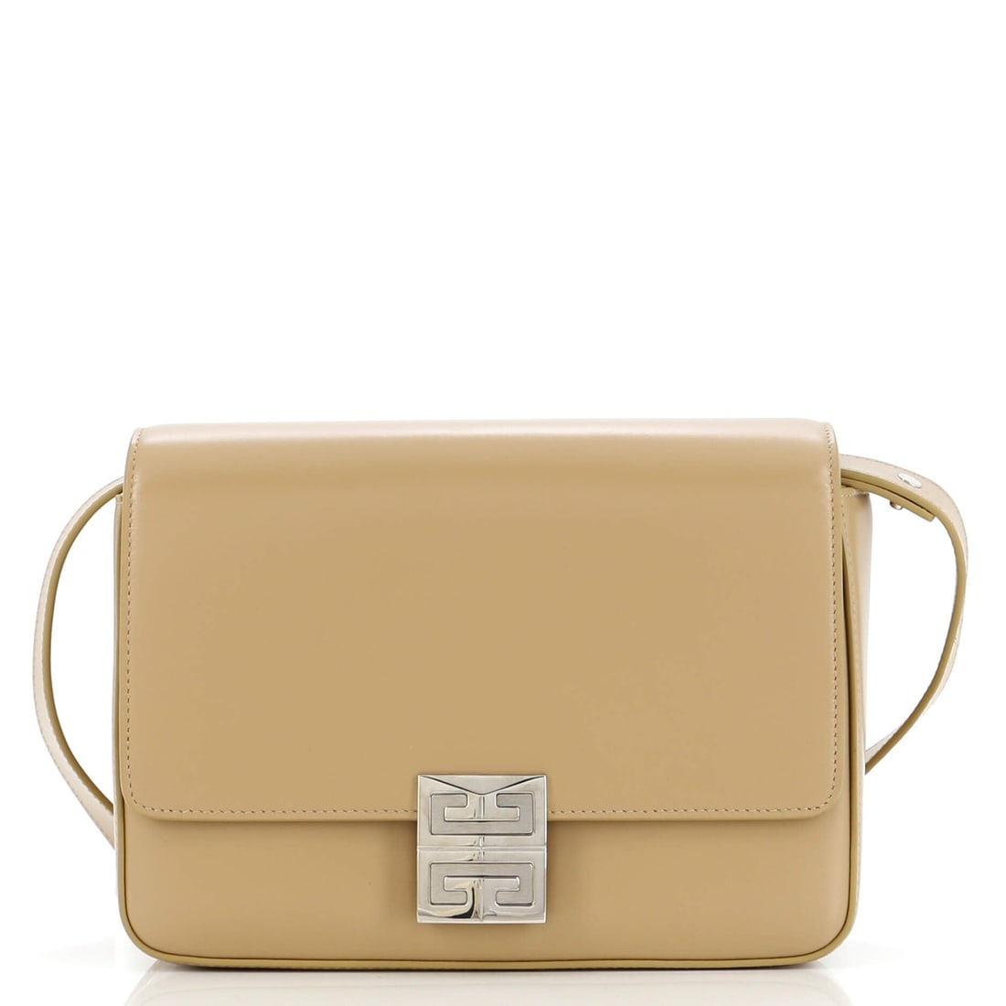 Givenchy 4G Shoulder Bag Leather Medium: Brand: Givenchy Exterior Material: Leather Style: Shoulder Bags Exterior Color: Neutral Size: Medium Accessories: With Strap Accessories: With Strap Measurements: Height 6", Width 8.5", Depth 2.5" Mod