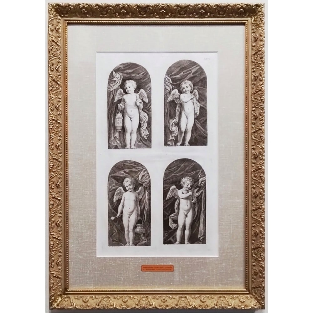 Francesco Bartolozzi After Domenichino 1762 Engraving -Four Angels Antique Print: Artist: Francesco Bartolozzi Domenichino (Domenico Zampieri 1581-1641) Unit Of Sale: Single Piece Image Orientation: Portrait Signed: No Size: Medium Period: Baroque/Roccoco (1600-1770) Material: Pape