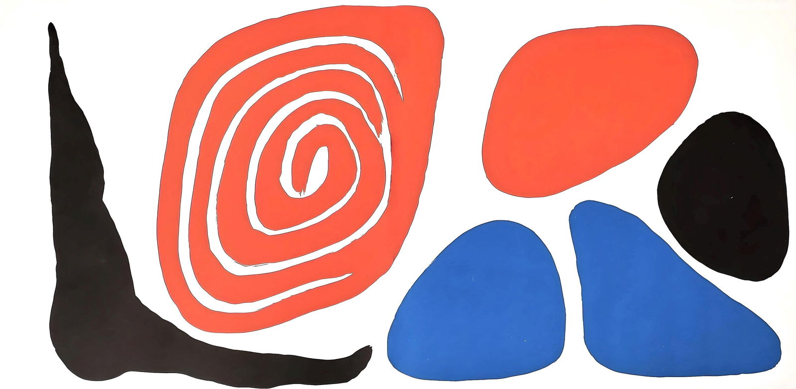 Alexander Calder, Composition, Derrire Le Miroir, Lithograph: Lithograph on vlin paper. Paper Size: 10.75 x 22 inches. Excellent condition, with centerfold, as issued. Inscription: Unsigned and unnumbered, as issued. Notes: From the volume, Calder Autobiographie