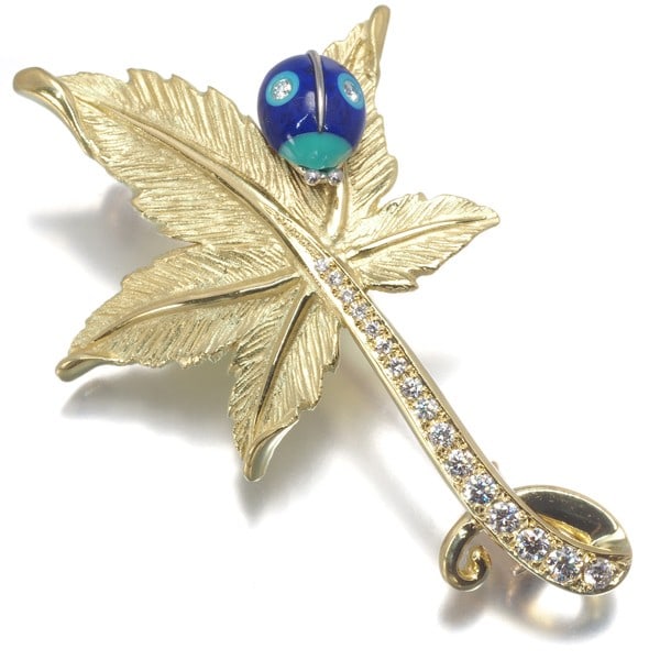 Ak Collection Kanazawa Ayano Brooch Diamond 0.20Ct Leaf 18K Yg/900 Platinum (1 of 6)