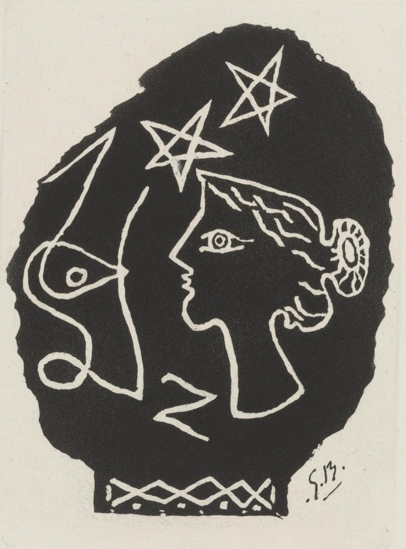 Georges Braque, Composition, Du Cubisme, Etching: Etching on vlin du Lana Papiers Spciaux pur fil paper. Paper Size: 10.0625 x 8.25 inches. Excellent condition. Inscription: Unsigned and unnumbered, as issued. Notes: From the album, Du cubisme, 1947.