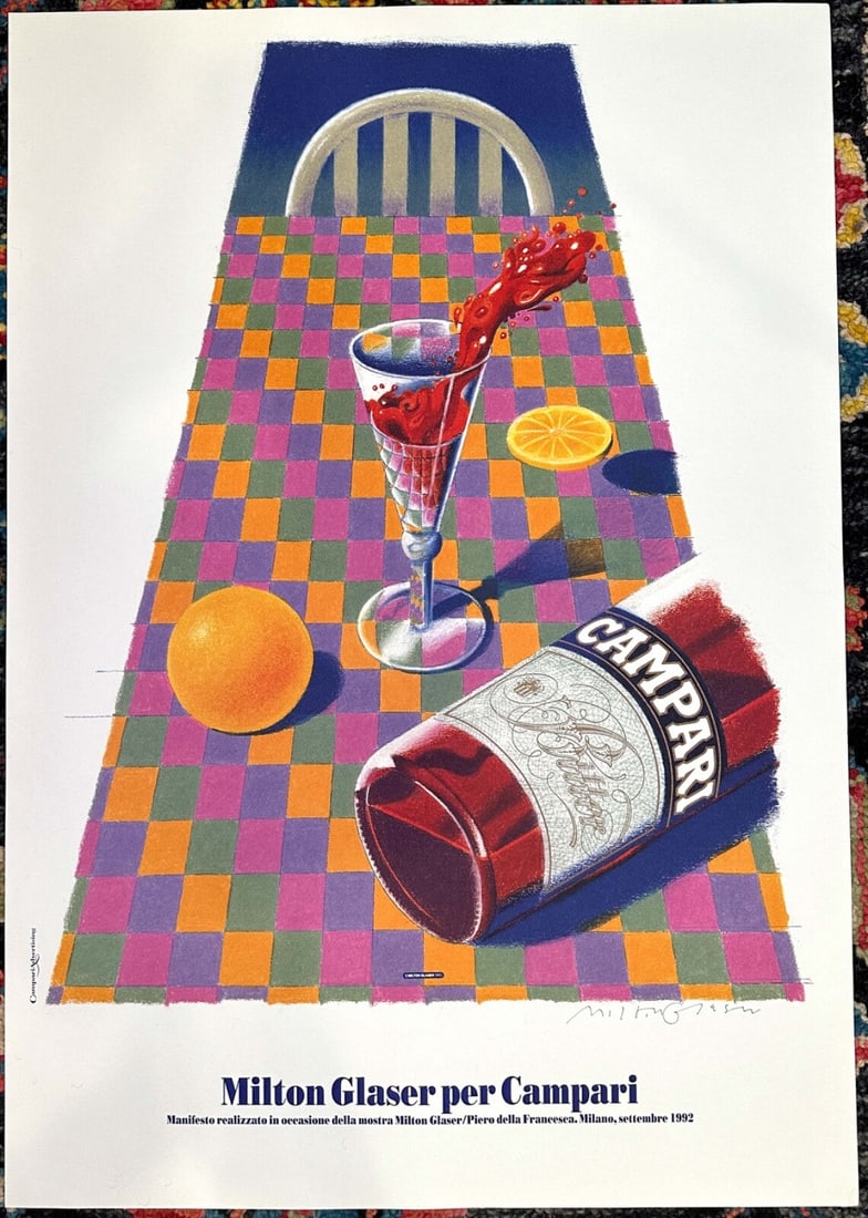 Milton Glaser For Campari 1992 Signed Limited Edition On Canson Watercolor Paper: Artist: Milton Glaser Size: Medium Date Of Creation: 1990-1999 Title: campari glaser Material: arches watercolor paper Certificate Of Authenticity (Coa): Yes Original/Licensed Reprint: Original Region