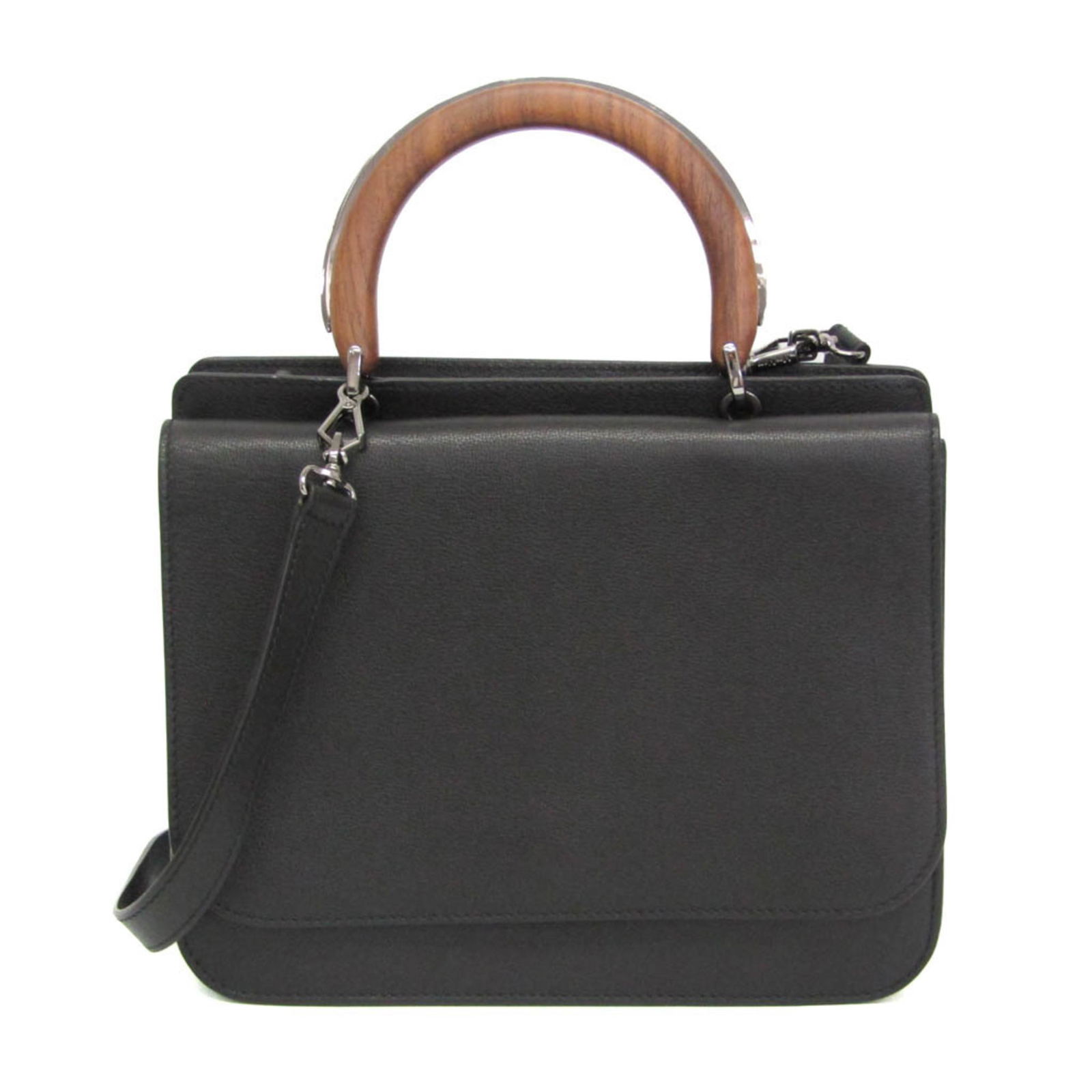 Max Mara Wooden Handle Flap Bag Women'S Leather: Brand: Max Mara Type: Handbag, Shoulder Bag Material: Leather , Wood Color: Black Closure: Flap Inner Pocket: Zipper Pocket 1, Open Pocket 1 Outer Pocket: Zipper Pocket 1 Gender: Women Size (Hxwxd): 2