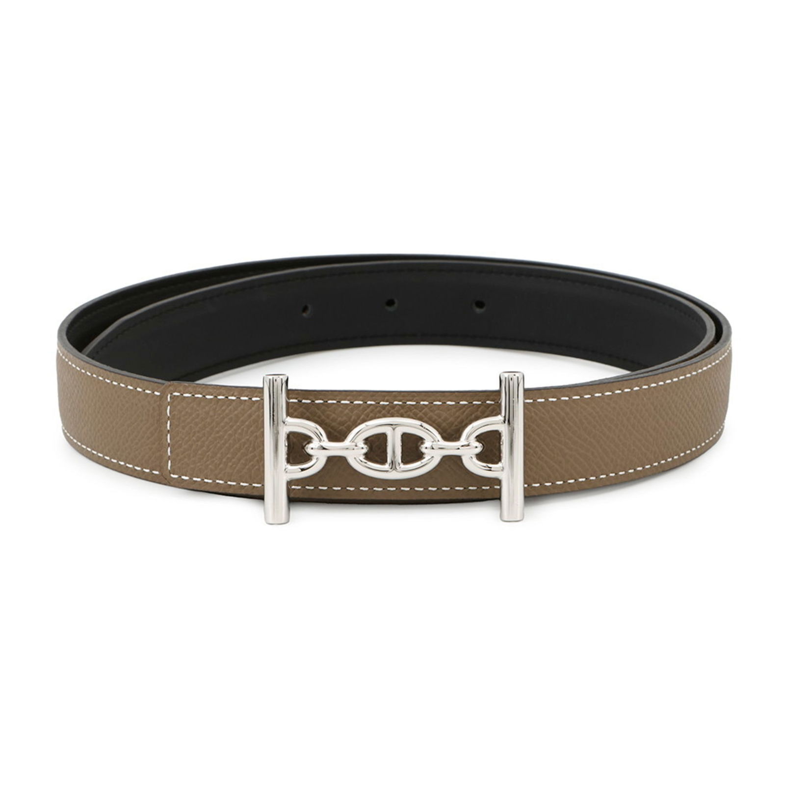 Hermes Herms Lagoune Chaine D'Ancre Reversible Etoupe Belt Buckle: Brand: Hermes Type: Standard Belt Gender: Women Material (Strap): Leather Leather/Fur Type: Epsom Leather, Swift Leather Color: Black Length: 73cm - 78cm / 28.74'' - 30.7'' Condition: Used (like new),