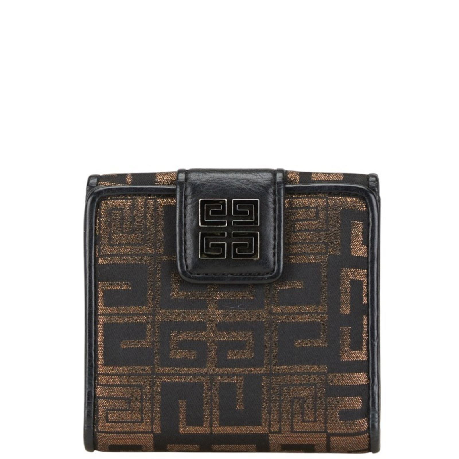 Givenchy Bi-Fold Wallet W Compact Black Gold Canvas Leather: Brand: Givenchy Type: Wallet (Bi-Fold) Gender: Women Material: Canvas , Leather Color: Black, Gold Size (Hxwxd): 10cm x 10cm x 2cm / 3.93'' x 3.93'' x 0.78'' Condition: Used (good), Traces of usage, s