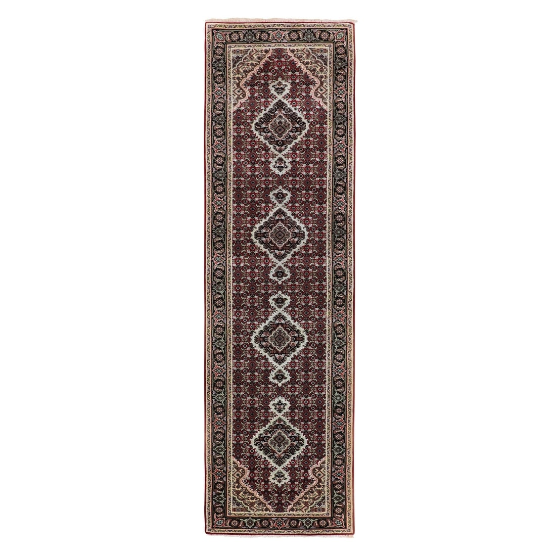 2'8"X10'2" Red Tebraz Mahi Fish Design Hand Knotted Runner Rug: Size: 2"8" x 10"2" Shape: Runner Style: Mahi Design Item Width: 32 Regional Design: Indian Weave: Hand-Knotted Material: 100% Wool Pattern: Oriental Type: Indoor Color: Red Item Length: 122 Rug Type: