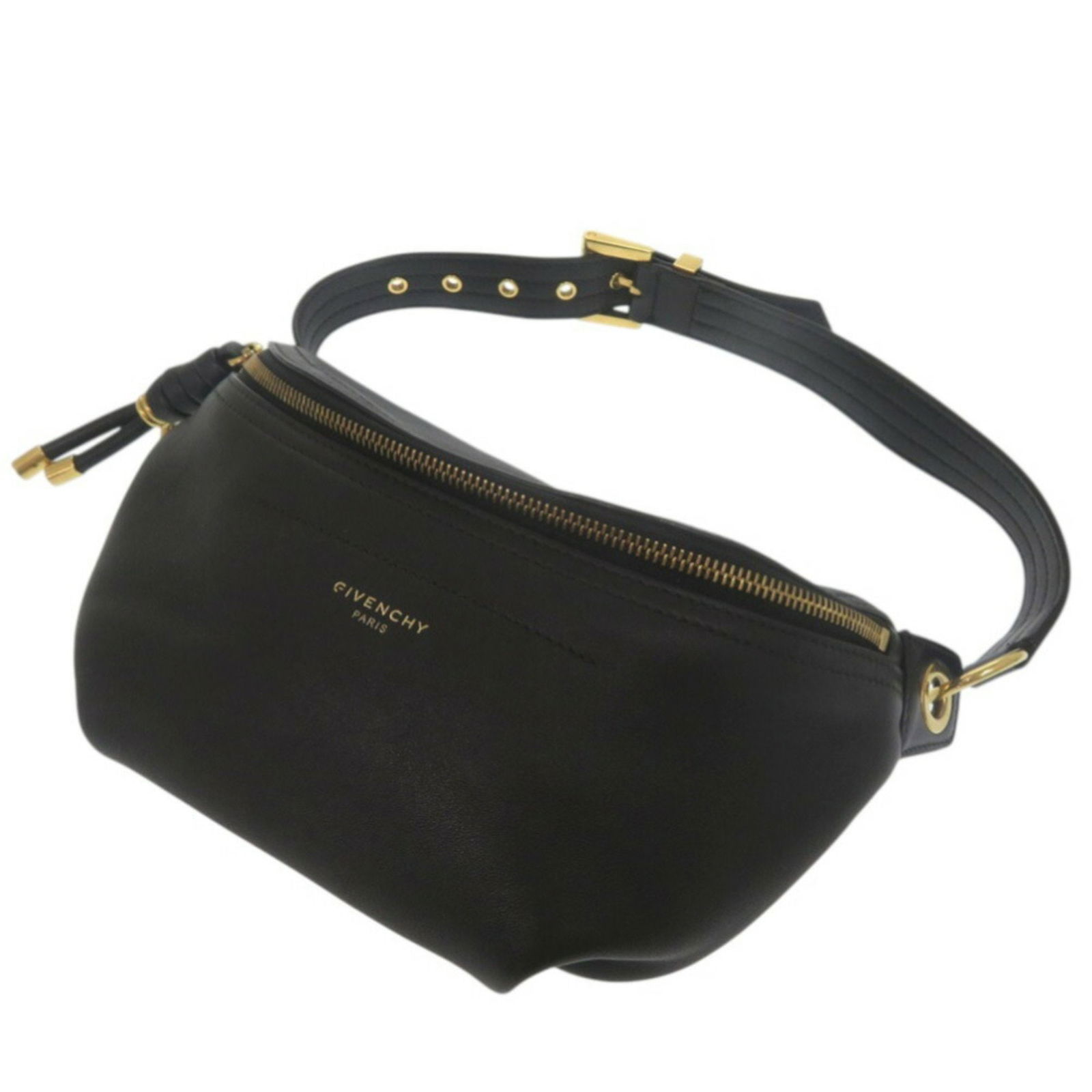 Givenchy Chain Body Bag: Brand: Givenchy Type: Sling Bag Material: Leather Color: Black Hardware Color: Gold Gender: Men Size (Hxwxd): 16cm x 28cm / 6.29'' x 11.02'' Strap Length: 76cm / 29.92'' Condition: Used (good), Traces