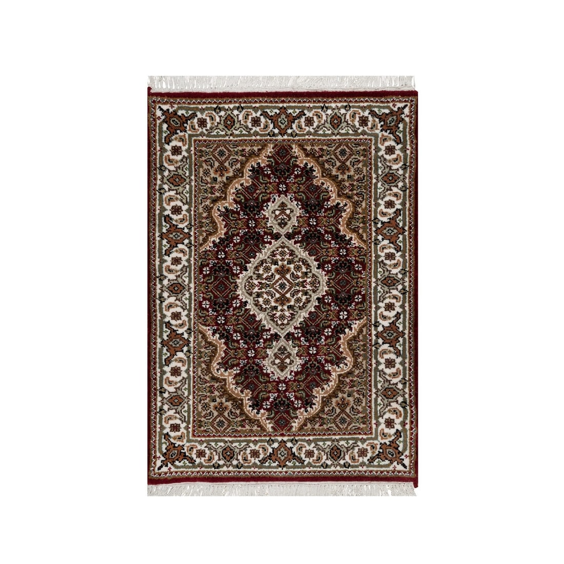 2'X3' Red Tebraz Mahi With Fish Design Soft Wool Hand Knotted Mat Rug: Style: Tebraz Mahi Type: Indoor Material: Wool Color: Red Item Length: 36 Item Width: 24 Rug Type: Hand Knotted Pile: Wool Shape: Rectangular Field Color: Red Size: 2"0" x 3"0" / 61 CM X 91 CM Age: 20