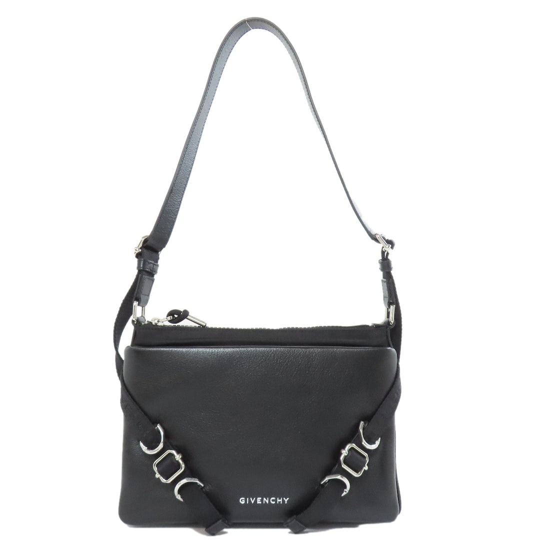 Givenchy Shoulder Bag Leather Black Logo: Material: Leather Gender: Women Brand: Givenchy Item: Shoulder Bag Model: logo Gender: Women Color: black Material: Leather, Nylon Accessories: None Size: cm (approx.): W25 x H17.5 x D5 Shoulder: 144