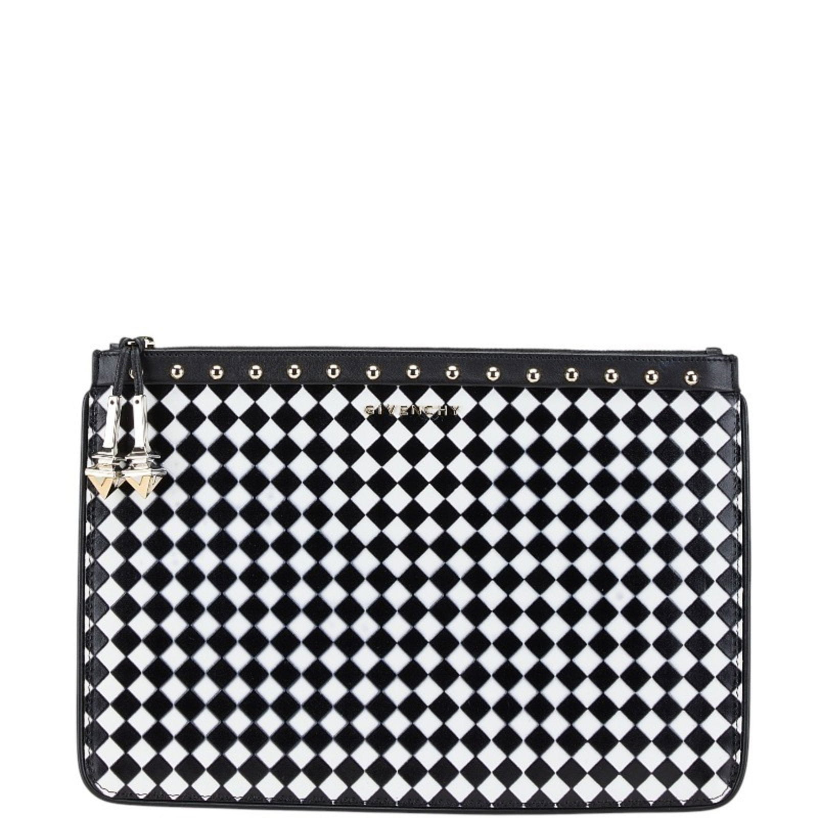 Givenchy Check Clutch Bag Second Black White Leather: Brand: Givenchy Type: Clutch Bag Material: Leather Color: Black, White Gender: Women Size (Hxwxd): 20.5cm x 30cm x 5.00mm / 8.07'' x 11.81'' x 0.19'' Condition: Used (good), Traces of usage, scratches