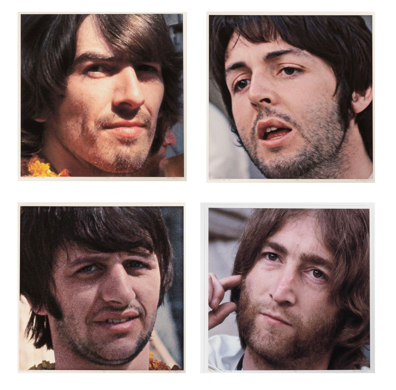 Paul Saltzman, Beatles, John Lennon, Paul Mccartney, George Harrison And Ringo Starr, Rishikesh,: Chromogenic prints on photographic paper. Photograph Sizes: 24.75 x 24.75 inches, each. Inscription: Hand signed and numbered from editions of L, as issued. Notes: Photographed by Paul Saltzman, Rishi