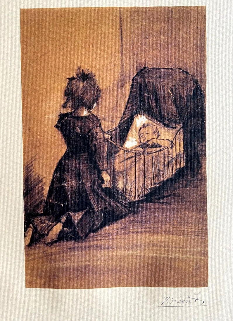 Vincent Van Gogh Museum Lithograph Coa Signed Op Published (Edvard Munch ]#: Brand: Unbranded Vincent Van Gogh "Crib " Lithograph of an work of 1883 by Maestro Vincent Van Gogh, printed in 1973 by the Van Gogh Museum, Amsterdam. Signature Vincent Van Gogh on the slab. The grap