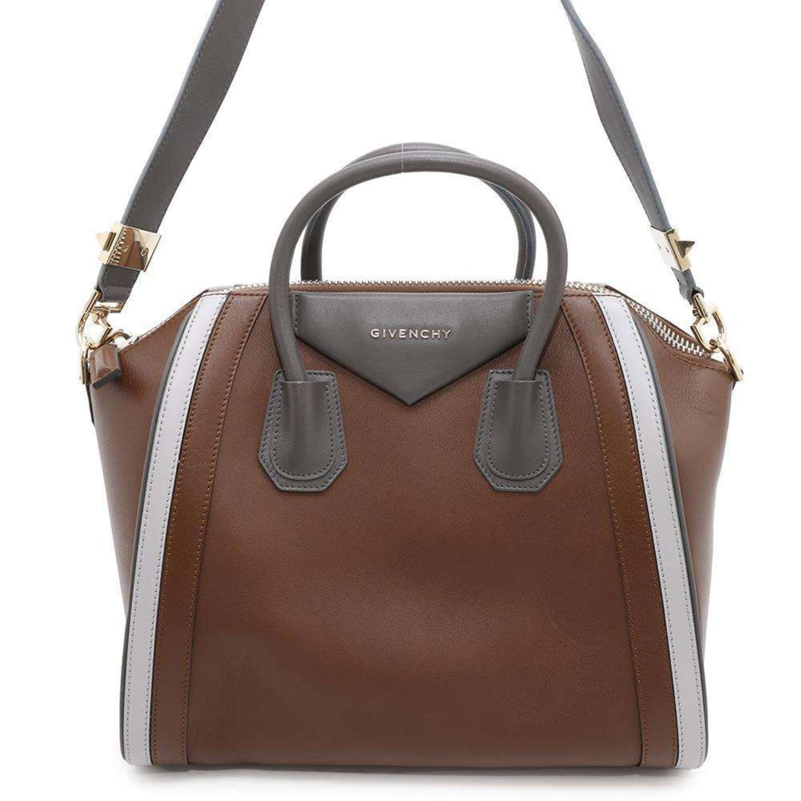 Givenchy Tote Bag Antigona Medium 13L5100601 Givenchy 2Way Shoulder: Brand: Givenchy Type: Shoulder Bag, Tote Bag Material: Leather Color: Brown, Gray Hardware Color: Champagne Gold Closure: Zipper Gender: Women Size (Hxwxd): 29cm x 33.5cm x 20cm / 11.41'' x 13.18'' x