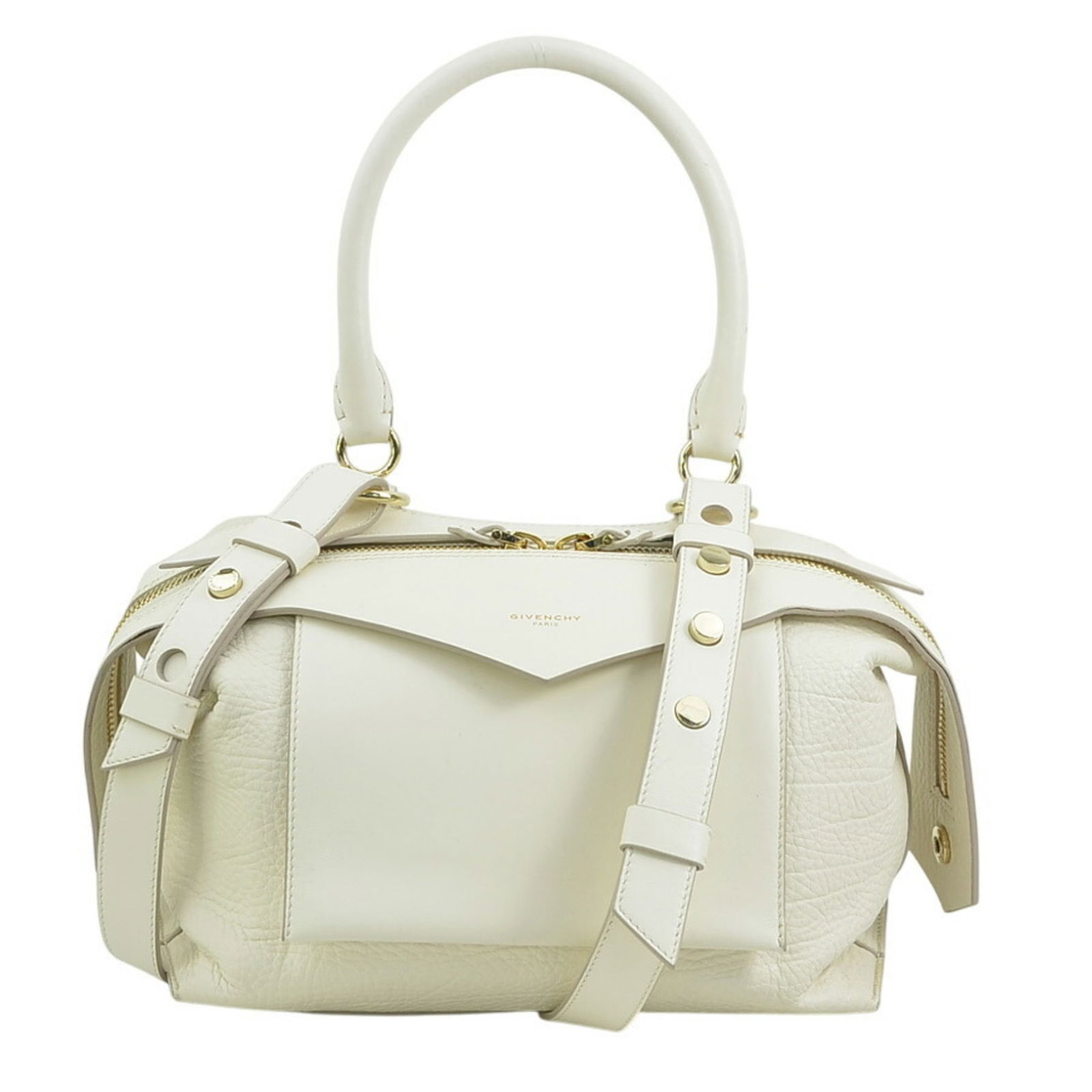 Givenchy Handbag Shoulder Bag Sway Leather Ivory: Brand: Givenchy Type: Handbag, Shoulder Bag Material: Leather Color: Ivory Gender: Women Size (Hxwxd): 21cm x 29.5cm x 12cm / 8.26'' x 11.61'' x 4.72'' Condition: Used (good), Traces of usage, scratch
