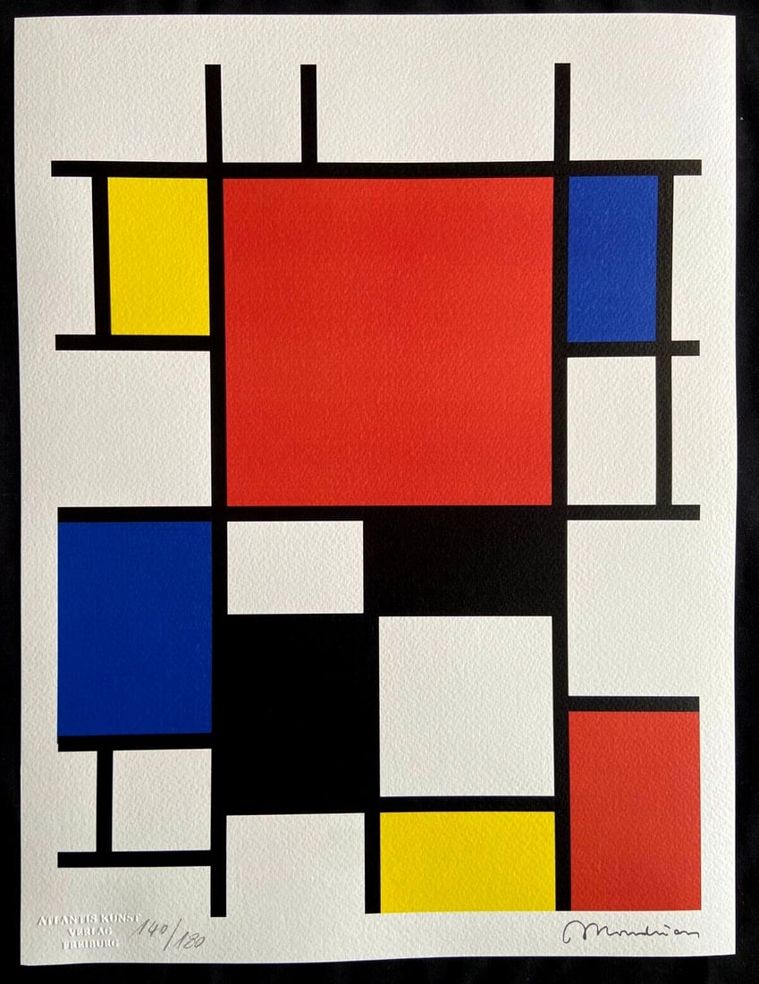 Piet Mondrian Lithograph 1978 180Ex: Brand: Unbranded Piet Mondrian Lithograph 1978 180ex [Kazimir Malevich Franz Marc] Piet Mondrian " without title " Chromolithography printed in 1978 in 180 specimens by Atlantis Verlag, Freiburg 32 x