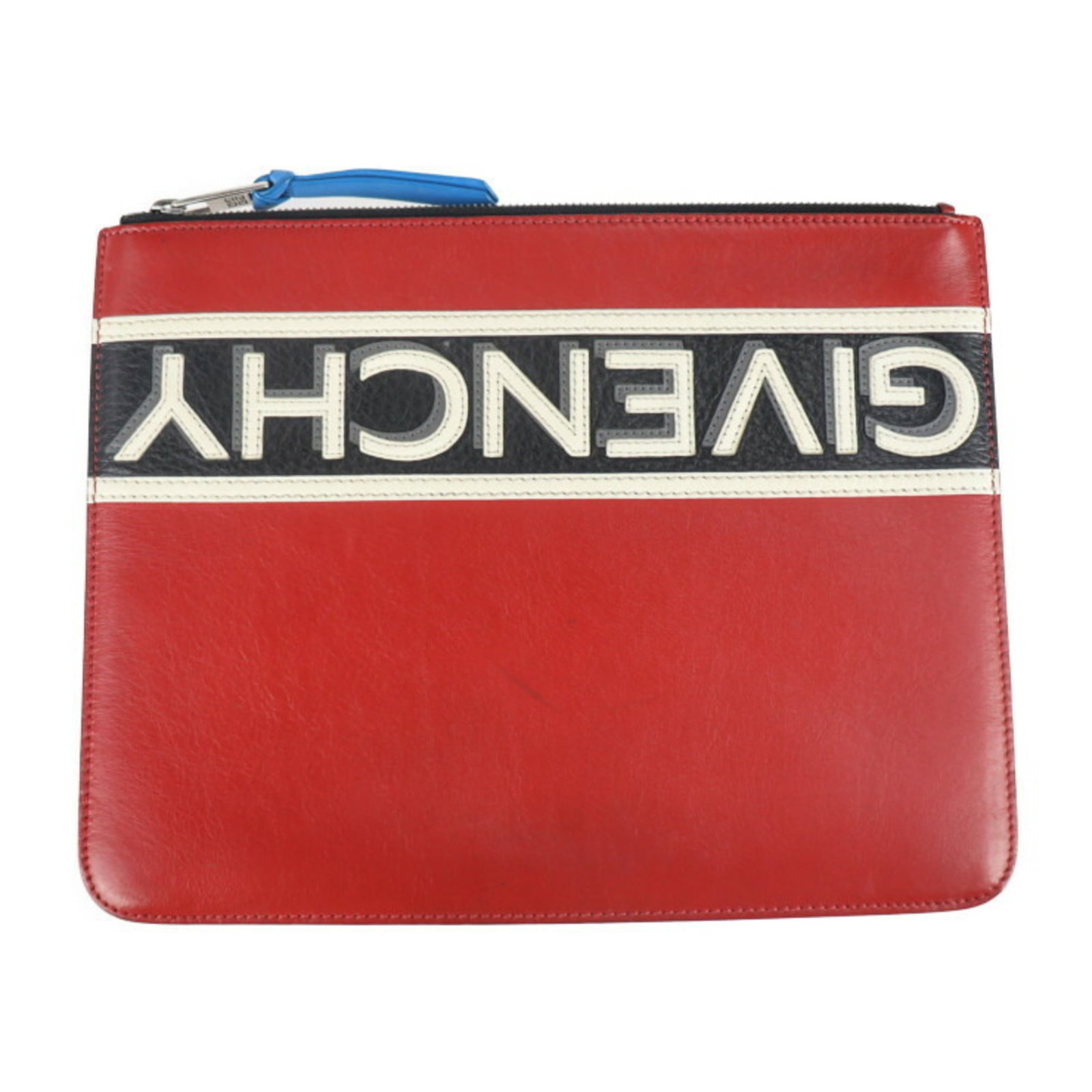 Givenchy Pouch Second Bag Leather Red Black White Clutch 2107063008158R1: Brand: Givenchy Type: Clutch Bag, Handbag, Pouch Material: Leather Color: Black, Red Color, White Hardware Color: Silver Gender: Men,Women Size (Hxwxd): 22.5cm x 29.5cm x 1cm / 8.85'' x 11.61'' x 0.39