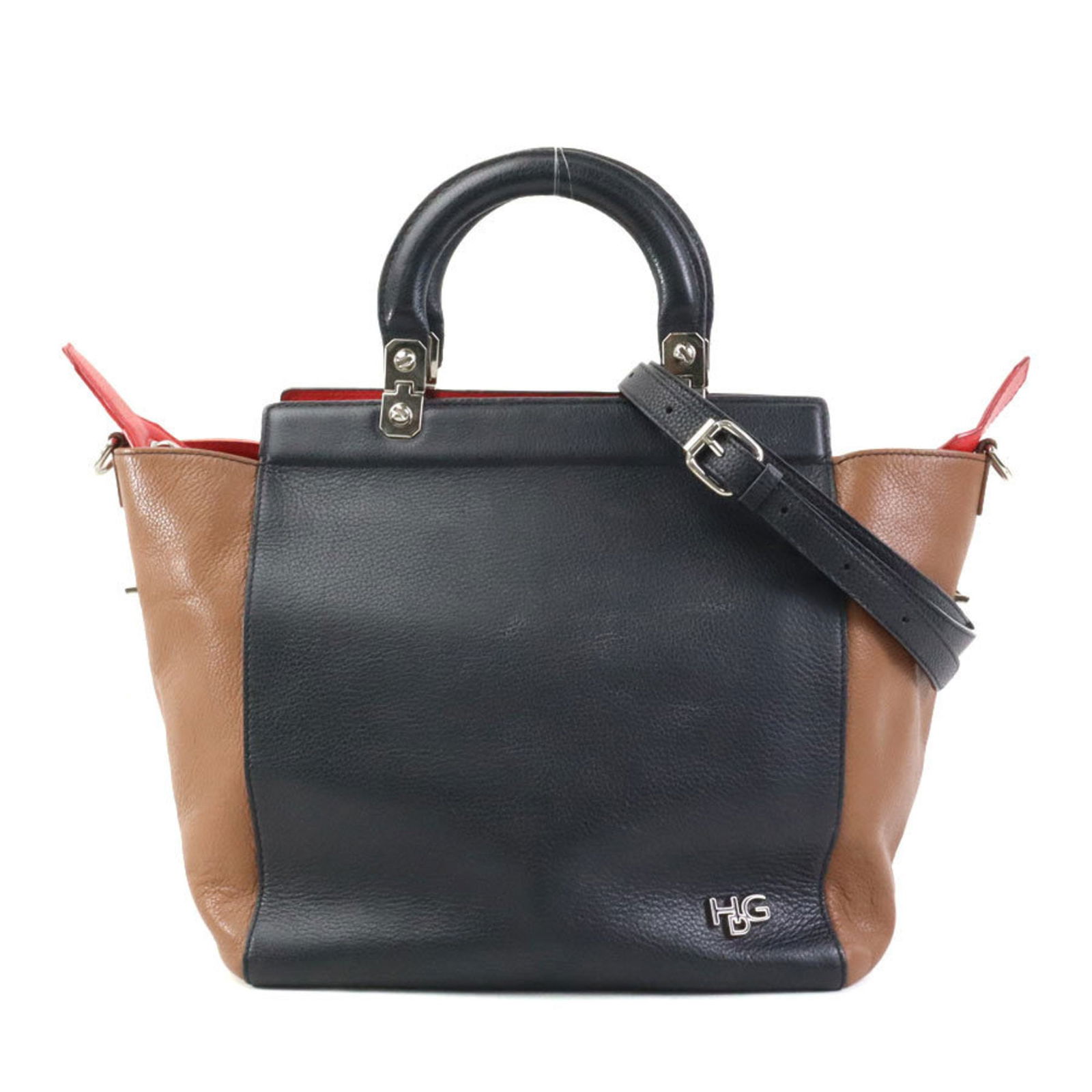 Givenchy Handbag Shoulder Bag Leather Black X Brown Red: Brand: Givenchy Type: Handbag, Shoulder Bag Material: Leather Color: Black, Brown, Red Color Gender: Women Size (Hxwxd): 28.5cm x 26cm x 19cm / 11.22'' x 10.23'' x 7.48'' Condition: Used (good), Trace
