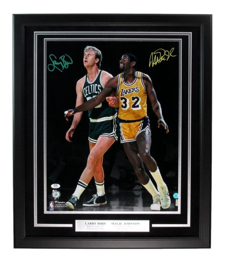 Larry Bird/Magic Johnson Dual-Autographed 16X20 Photo Framed Psa/Dna Bas 180104: Autograph Authentication: PSA/DNA League: NBA Original/Reprint: Original Product: Photo Sport: Other Sports Team: Boston Celtics Signed: YES Product Disclaimer: Not affiliated with any team or league.