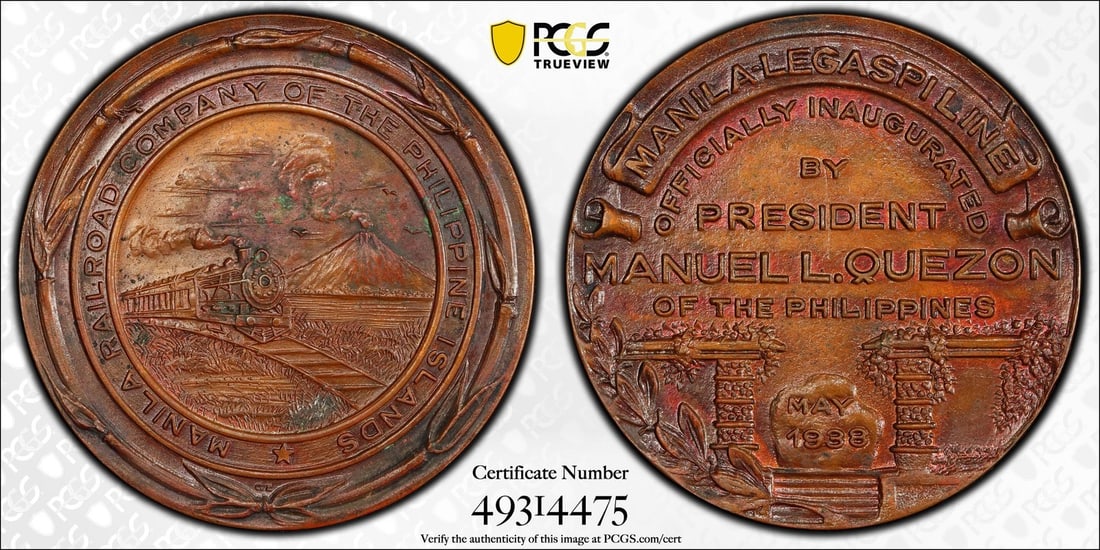 1938 Philippines Manila Railroad Co Medal Honeycutt-289 Pcgs Genuine Unc (475) (1 of 5)