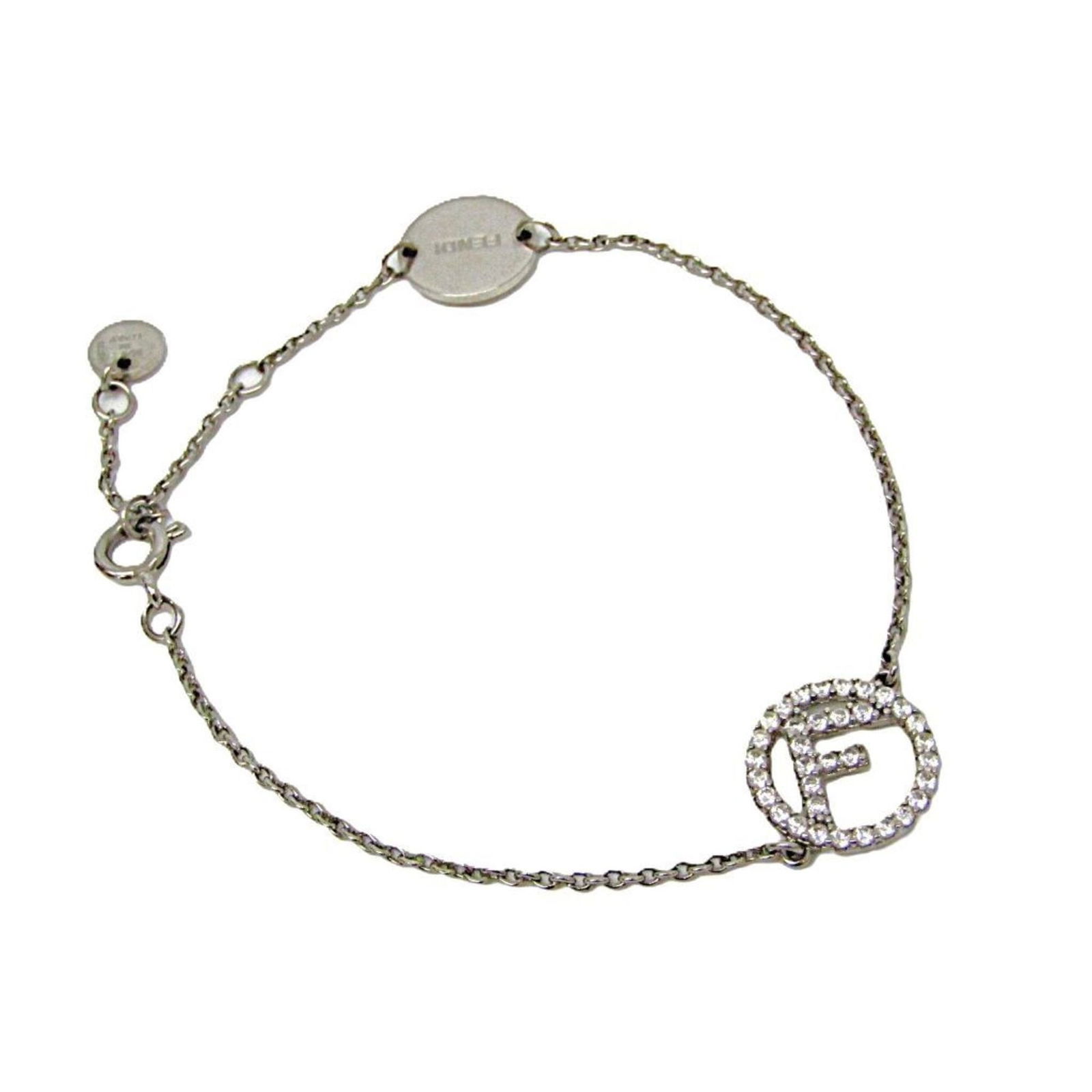 Fendi F Logo 1A2723 Metal Charm Bracelet Silver: Brand: Fendi Type: Charm Bracelet Style: Fashion Gender: Women Material: Metal Color: Silver Stone: Rhinestone Length: 15.5cm - 18.5cm / 6.1'' - 7.28'' Total Length: 20cm / 7.87'' Condition: Used (ver