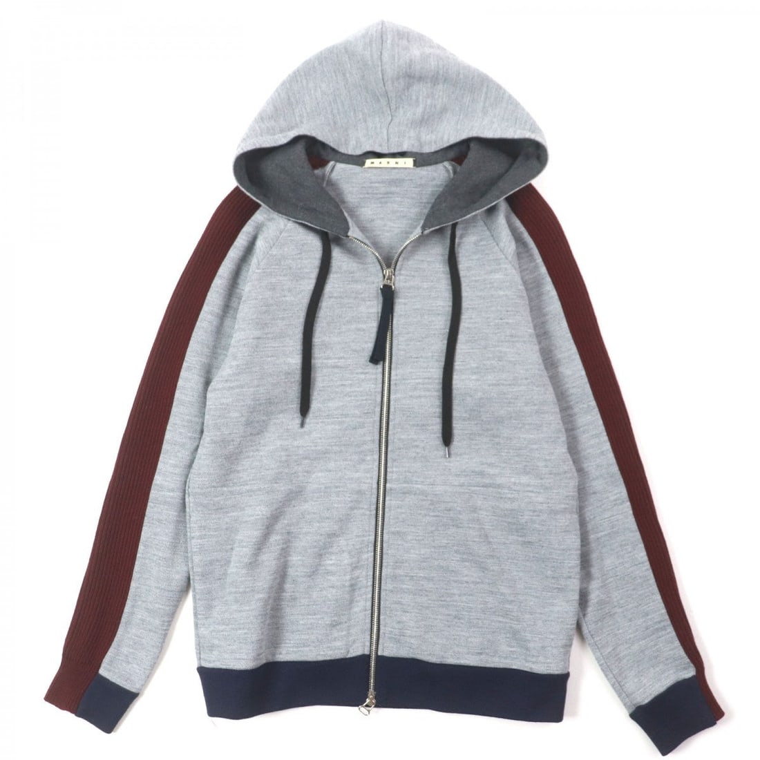Marni Hoodie Main: Material: Wool Gender: Mens Brand: MARNI Item: Hoodie Gender: mens Color: Grey Navy Bordeaux Material: Main: 54% acrylic, Main: 26% wool, Main: 15% virgin wool, Main: 5% polyester Accessories: None No