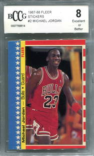 Michael Jordan 1987-88 Fleer Stickers #2 Bccg 8 Card: Brand: Beckett Product Disclaimer: Not affiliated with any team or league. Signatures are unverified unless a certificate is stated. For inquiries, please reach out to support@seuyco.com. By registeri