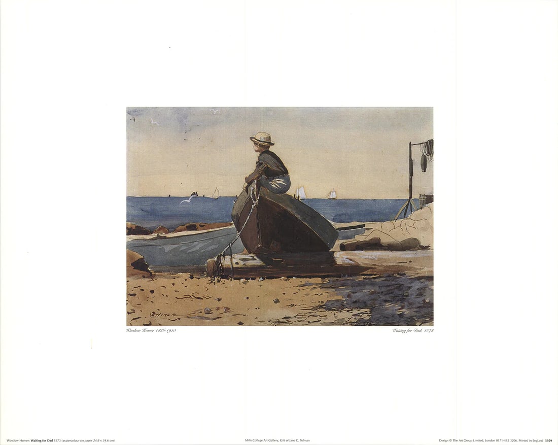 Winslow Homer Waiting For Dad " Offset Lithograph Modernism (1 of 4)