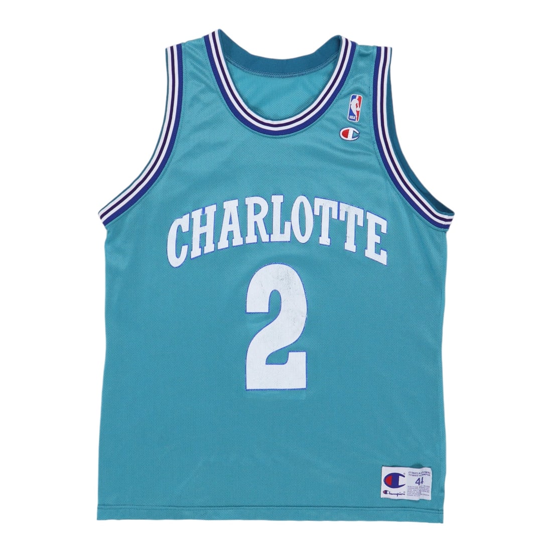 1990S Larry Johnson Charlotte Hornets Nba Jersey: Era: 1990s Color: Blue Material: 100% Nylon Tag Size: 44 Collar To Hem Front: 28" Collar To Hem: 28.5 Inches Pit To Pit Front: 21" Pit To Pit: 21 Inches Original 1990s Larry Johnson Charlotte Hornets