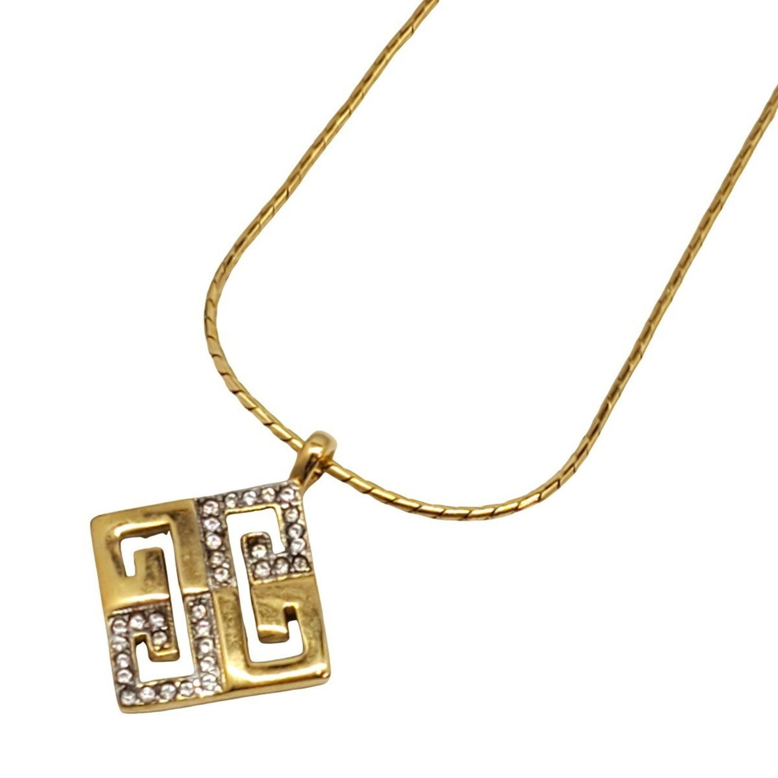 Givenchy Gold Rhinestone Necklace For Women: Brand: Givenchy Necklace Type: Necklace Gender: Women Color: Gold Stone: Rhinestone Neck Circumference: 38 cm / 14.96'' Pendant Size: 13mm x 13mm / 0.51'' x 0.51'' Condition: Used (like new), Mint con
