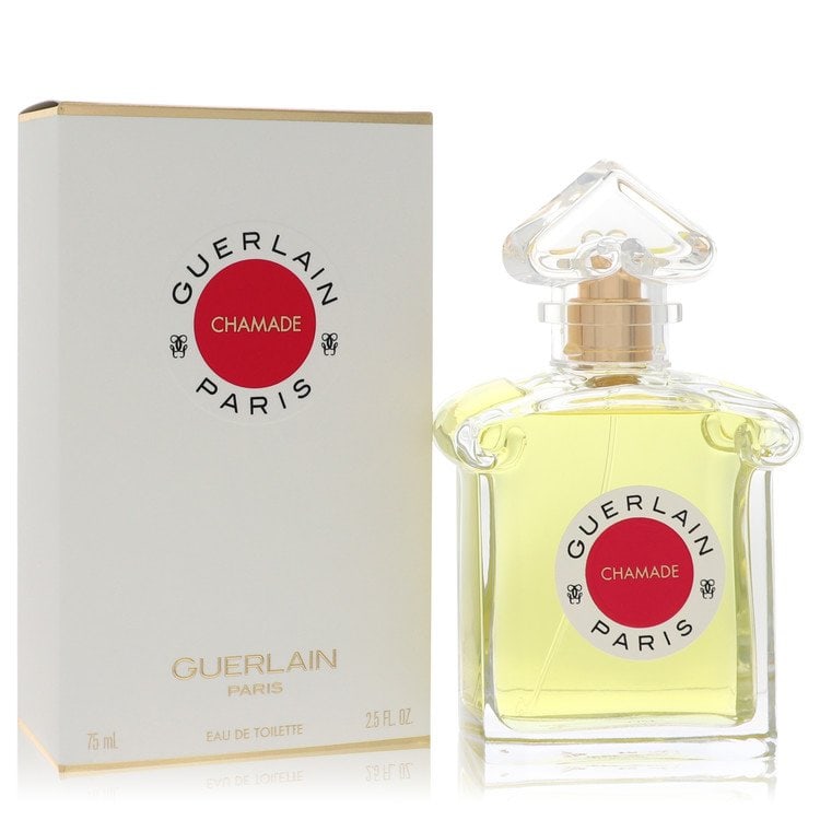 Chamade Perfume By Guerlain Eau De Toilette Spray: Brand: Guerlain Size: 2.5 oz Eau De Toilette Spray Grams: 400 Type: Eau De Toilette Spray Fragrance: Perfume for Women Product Disclaimer: Authentic fragrances; some boxes may show shelf wear. We stro