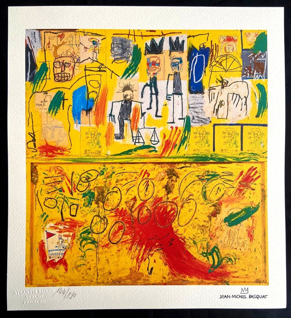 Jean-Michel Basquiat Lithograph Coa Signed (Willem De Kooning): Brand: Unbranded Jean-Michel Basquiat Lithograph COA Signed (Willem De Kooning) Jean-Michel Basquiat " Battle of the Brazilians " Chromolithography printed in 1987 in 180 specimens by Atlantis Verlag,