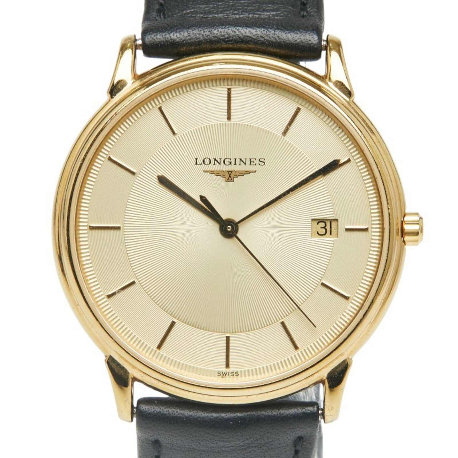 Longines Grand Classic Watch L4.677.2 Quartz Gold Dial Stainless Steel Leather: Brand: Longines Type: Wristwatch Gender: Men Display: Analog Material (Case): Stainless Steel Material (Band): Stainless Steel Case Diameter: 33.7mm / 1.33'' Case Thickness: 5.3mm / 0.21'' Wrist Size: