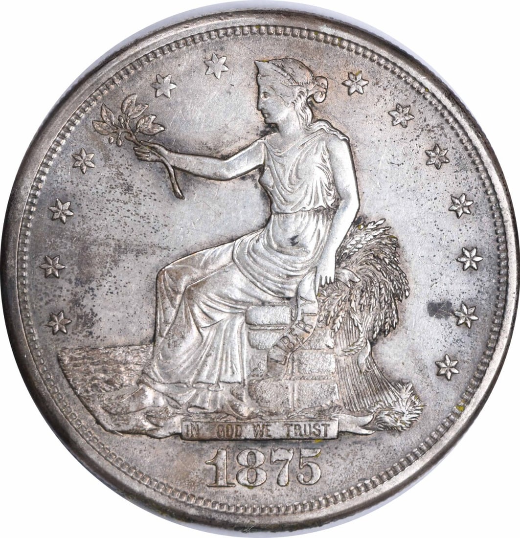 1875-S Trade Silver Dollar Ef Uncertified: Certification: Uncertified Circulated/Uncirculated: Circulated Year: 1875 Mint Location: San Francisco Km Number: 108 Denomination: $1 Composition: 90% Silver 10% Copper Grade: XF Coin: Trade Dollars