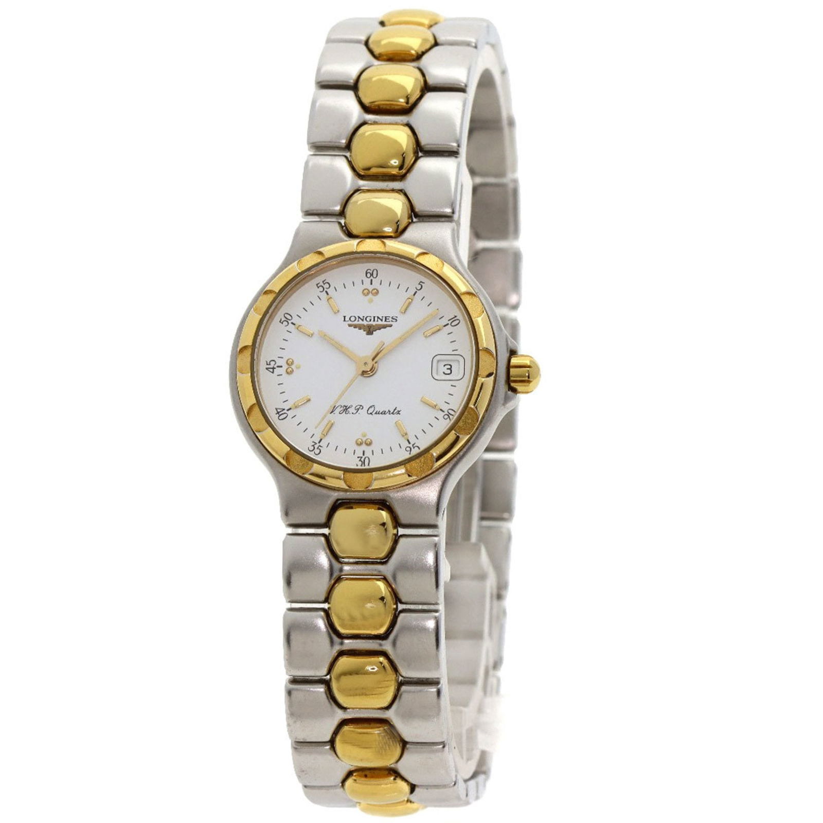Longines L1.113.3 Conquest Watch Stainless Steel Gp: Brand: Longines Type: Wristwatch Gender: Women Display: Analog Material (Case): Stainless Steel Material (Band): Gold Plated Color (Dial): White Case Diameter: 28mm / 1.1'' Wrist Size: 17cm / 6.69'' C